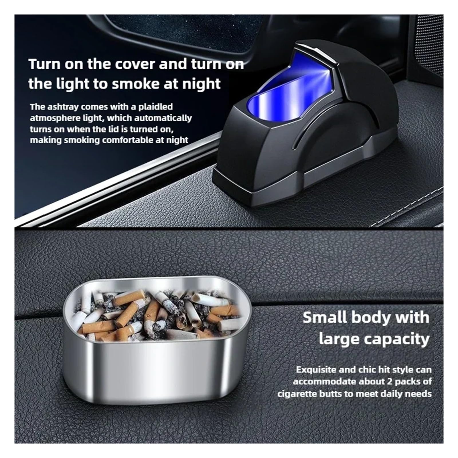 Slide-Lid Car Ashtray — Compact, Odor-Sealing & LED-Lit - Image 4